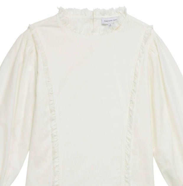 SOMETHING NAVY Raw Edge Corduroy Top White XS 3
