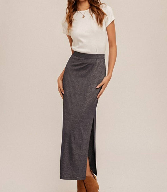 Hem & Thread Lurex Jersey Maxi Skirt Grey Medium 2