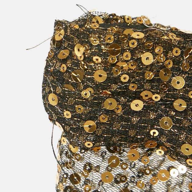 black and gold marchesa dress $895 NEW Marchesa Notte Cold Shoulder Sequin Gown Gold Black Lace Dress 0