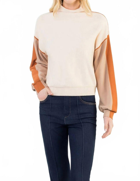 THML Colorblocked Mock Neck Sweater Beige Medium 2