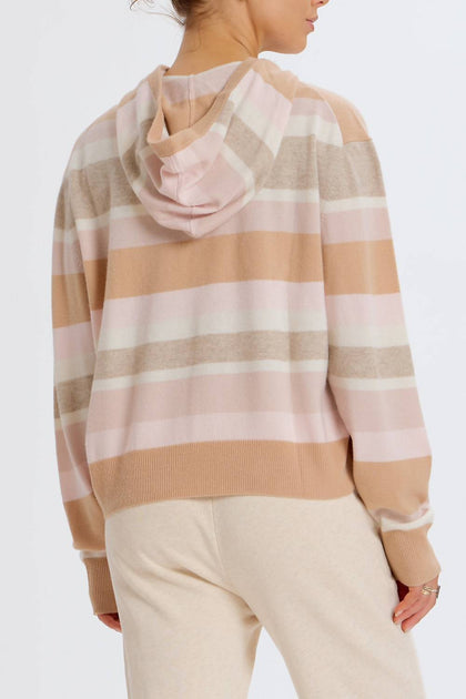 SOMETHING NAVY Striped Cashmere Blend Hoodie Beige XXS 3