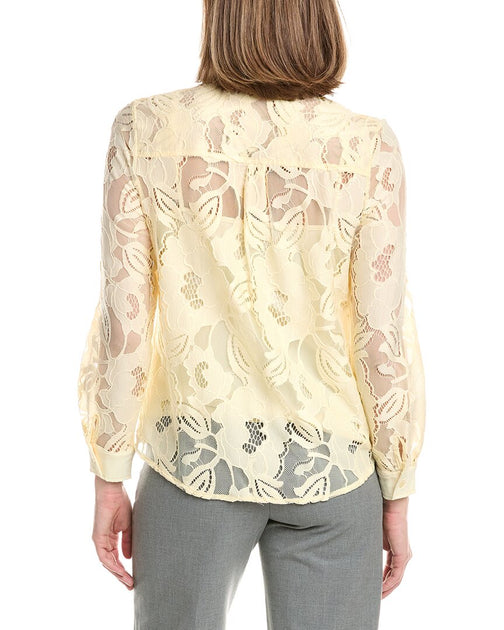 Anne Klein Blossom Lace Button Down Top Yellow XL 3