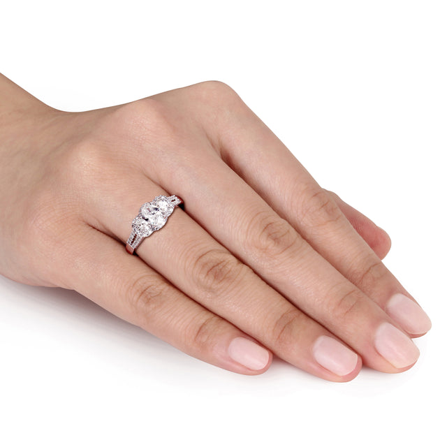 Mimi & Max 3-Stone Diamond Engagement Ring 14k White Gold Silver US 5 3