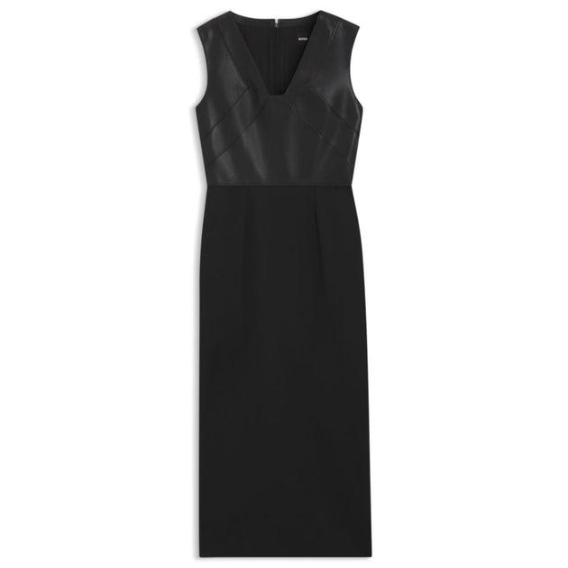 Boss Virgin-wool Leather Bodice Dress Black US 4 2