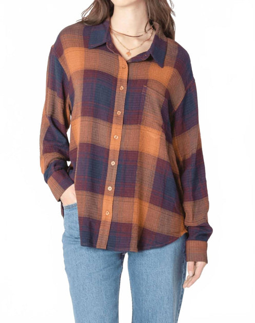 Dex Aria Plaid Button Down Brown Small 2