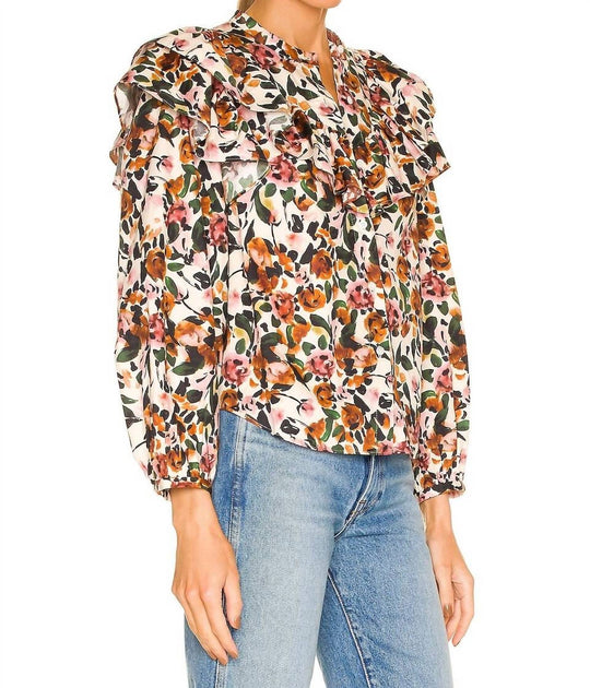 SOMETHING NAVY Floral Ruffle Blouse Beige Large 4