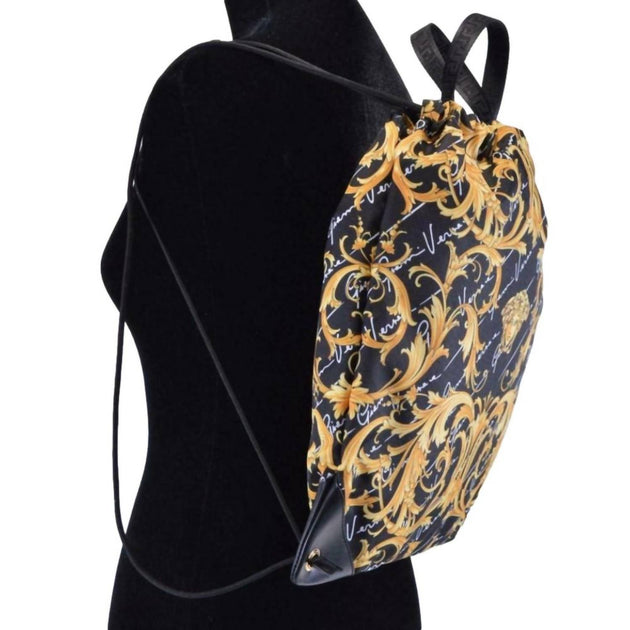 Versace Nylon Barocco Signature Print Drawstring Backpack Multi One Size 4