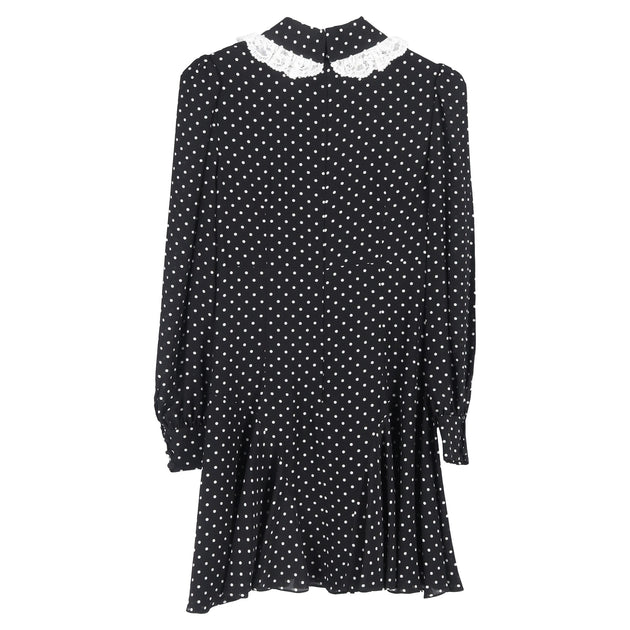 alessandra rich black polka dot dress ALESSANDRA RICH BLACK AND WHITE POLKA DOT FLORAL DRESS WITH COLLAR AND