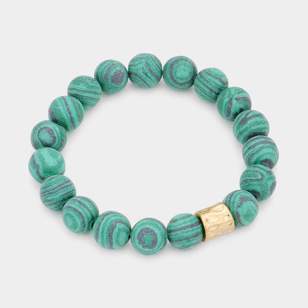 FASHNZFAB Semi Precious Stone Beaded Stretch Bracelet Green 5