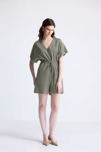 Reistor V Neck Drawstring Romper Green XS 4