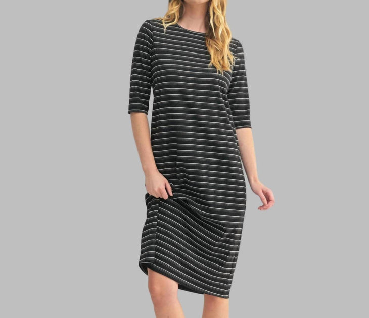 Fun 2 Fun Quarter Sleeve Stripe Knit Dress Black Medium 2
