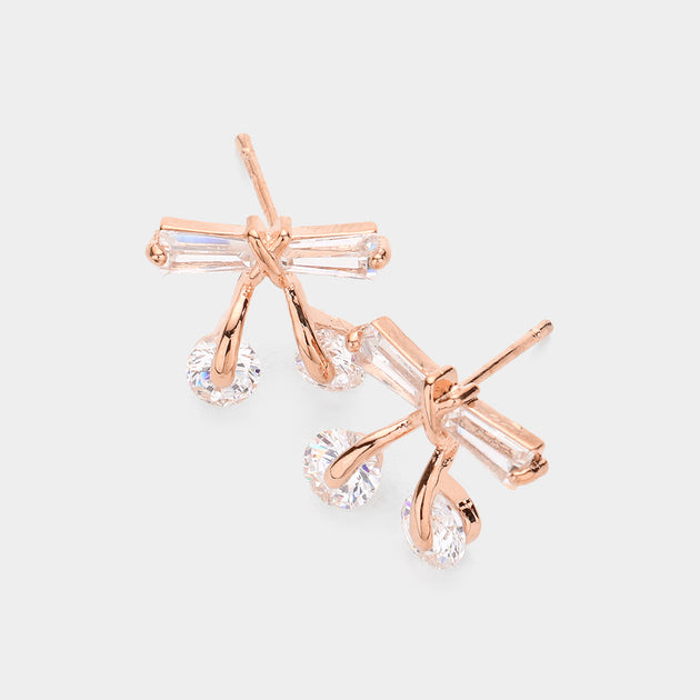 FASHNZFAB CZ Bow Stud Earrings Silver 4