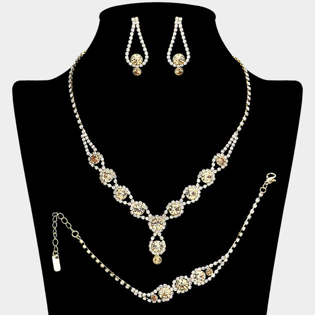FASHNZFAB Rhinestone Bubble Necklace Jewelry Set Red 4
