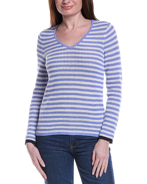 Nic + Zoe Striped Supersoft Mesh Sweater Blue Small 2