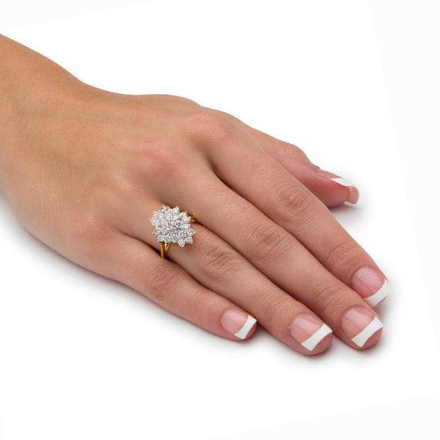 Palm Cubic Zirconia Gold-Plated Cocktail Ring Silver US 10 4