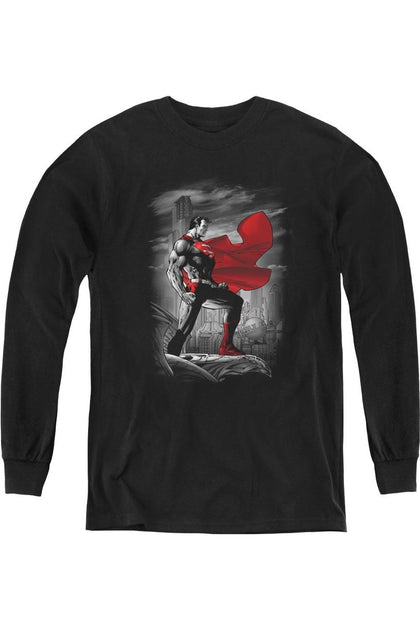 Gildan Superman Metropolis Guardian Youth Long Sleeve Tee Black Medium 2