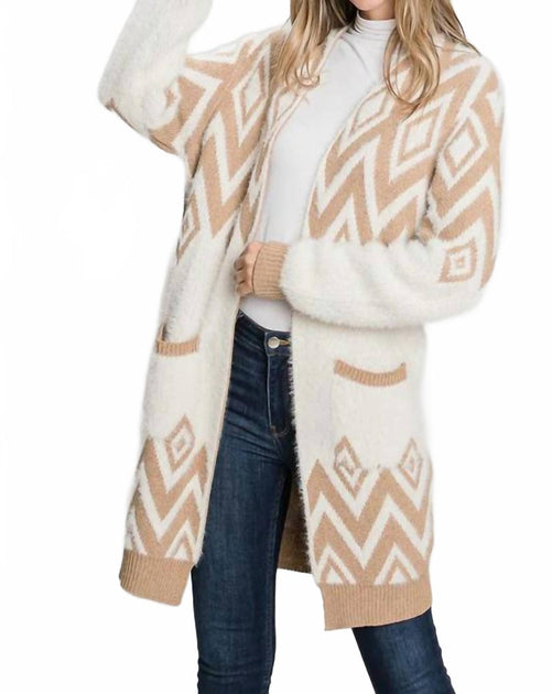 Allie Rose Cozy Eyelash Chevron Open Cardigan Beige Medium 3