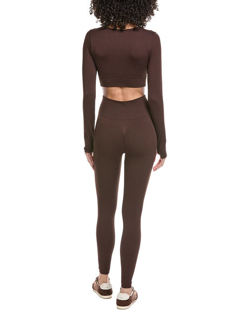 MARION 2-piece Cropped Top and Yoga Legging Set Brown Large 3