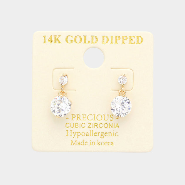 FASHNZFAB Double CZ Link Dangle Earrings Gold Silver 3