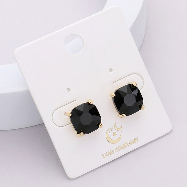 FASHNZFAB Square Stone Stud Earrings Black 2