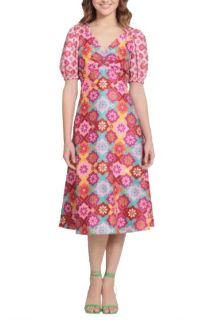 Donna Morgan Kurzarm-A-Linie-Kleid mit Blumenmuster Multi US 2 2
