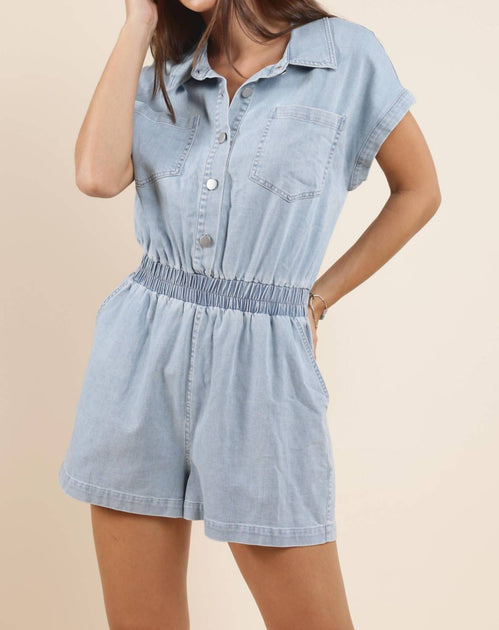 Sadie & Sage Good Luck Stretch Denim Romper Blau Small 2