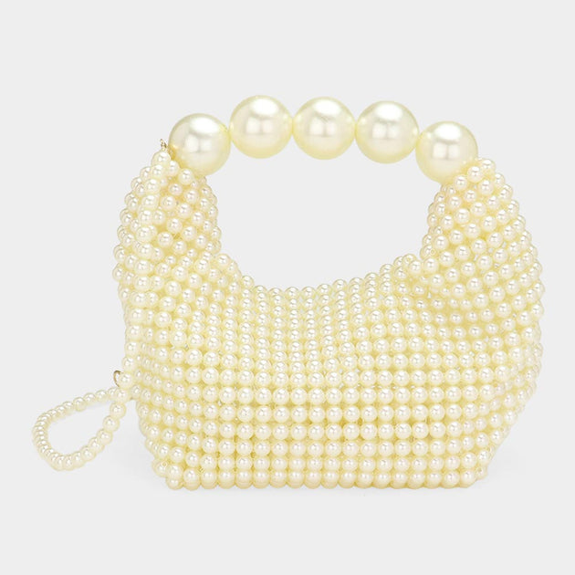 FASHNZFAB Pearl Beaded Handbag White One Size 6