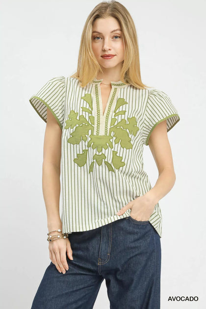 TRUEDAMES V-Neck Stripe Top Green Medium 2