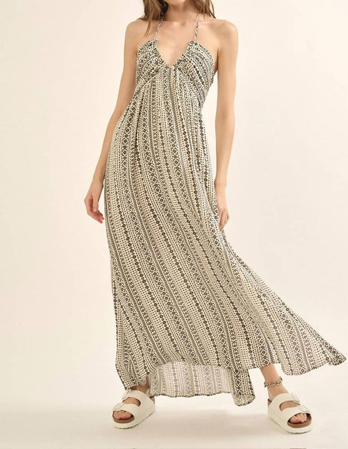PROMESA Aztec Halter Maxi Dress Grey Large 2