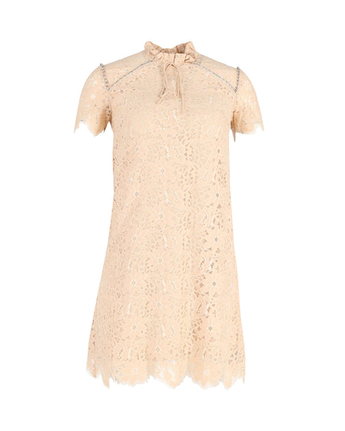 Sandro Paris Sandro Embellished Lace Mini Dress in Beige Cotton