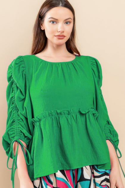 TRUEDAMES Round Neckline Babydoll Top Green Medium 2