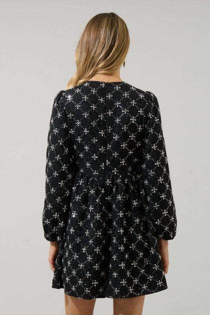 SUGARLIPS Tweed Glow Bow Dress Black Small 3