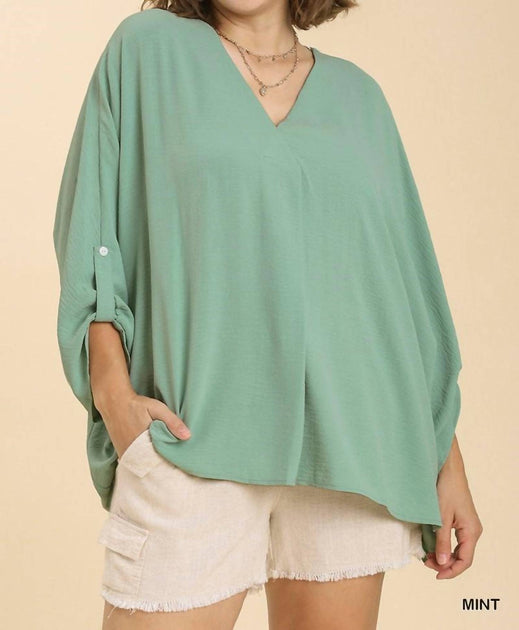 Umgee High Low Dolman Sleeve Top Green 2X 2