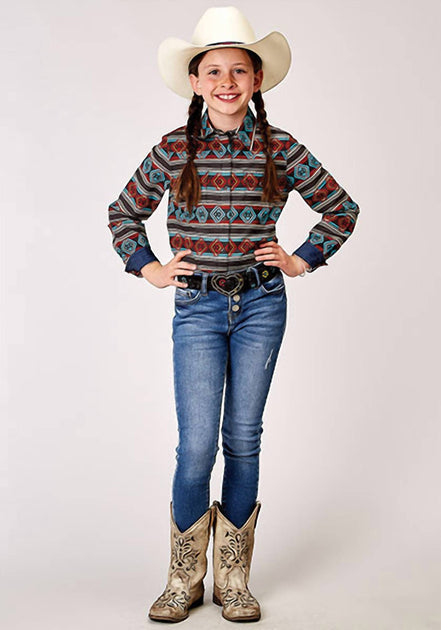 Roper Girl's Horizontal Print Aztec Stripe Shirt Multi Large 3