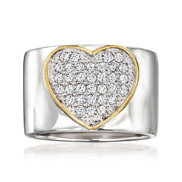 Ross-Simons Pave Diamond Heart Ring Silver US 9 3