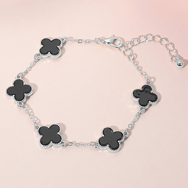 FASHNZFAB Quatrefoil Link Chain Bracelet Black One Size 2