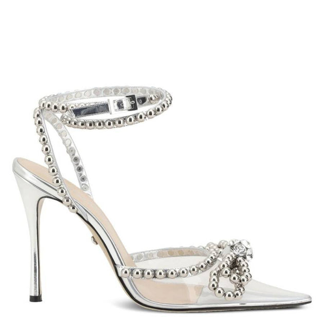 Mach & Mach Double Bow Embellished Pumps Silver US 9 2
