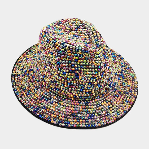 FASHNZFAB Bling Studded Panama Hat Yellow Female 4