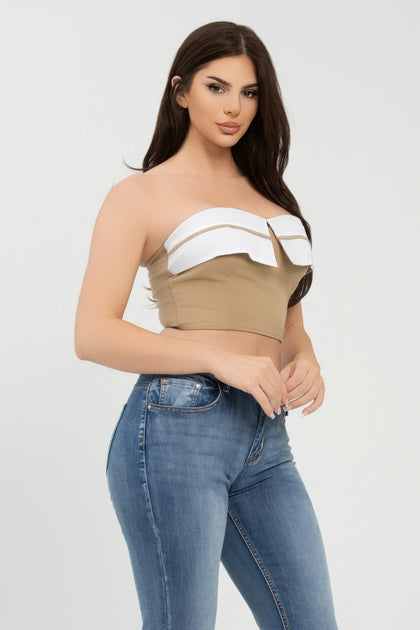 TRUEDAMES Front Fold-over Color Contrast Tube Top Multi Large 5