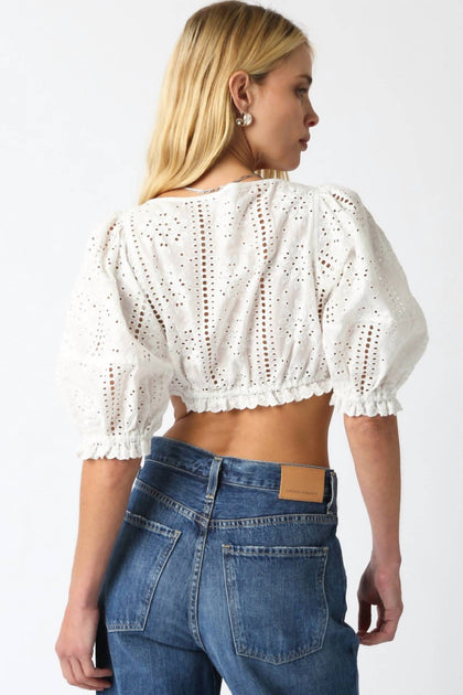 OLIVACEOUS Raea Eyelet Crop Top White Large 3