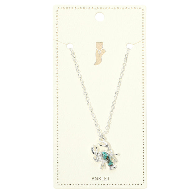 FASHNZFAB Crushed Pebble Lobster Charm Anklet Silver 3