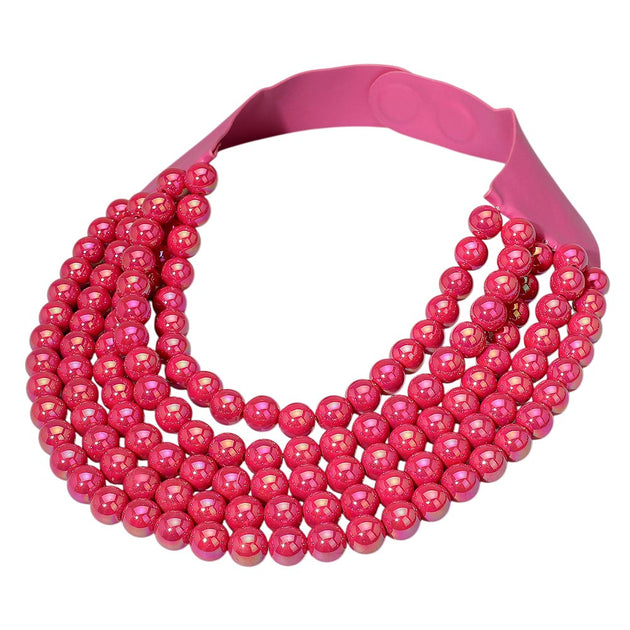 FASHNZFAB Multistrand Beaded Necklace Pink One Size 3