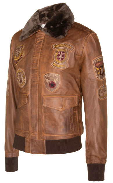 Infinity Mens Leather Air Force Bomber Jacket Brown Large 3