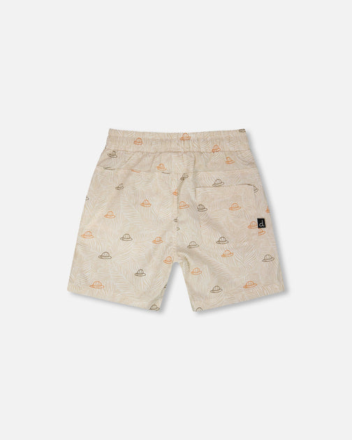 Deux par Deux Poplin Shorts Beige Safari Print US 4T 4