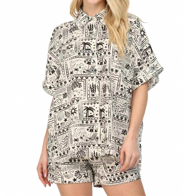 FATE Tropical Print Drawstring Shorts Beige Large 3