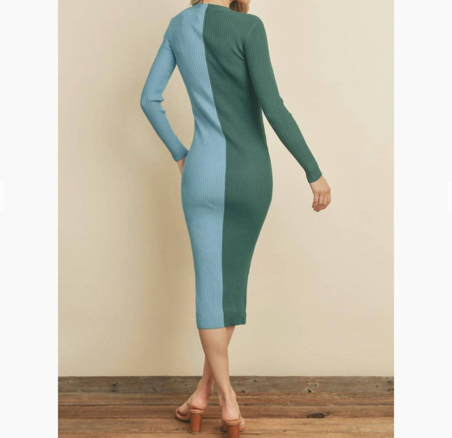 Dress Forum Zweifarbiges Knopfleisten-Strickkleid Grün Medium 4