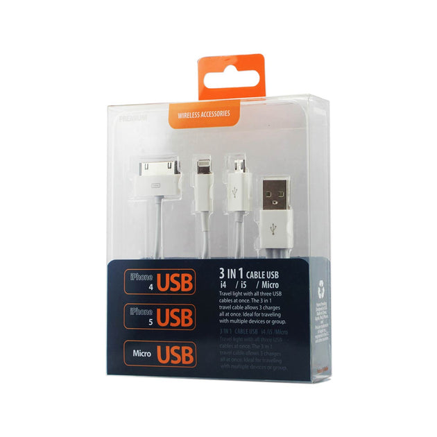 Reikowireless Trio 3-In-1 USB Data Cable Multi 0.58Ft 5