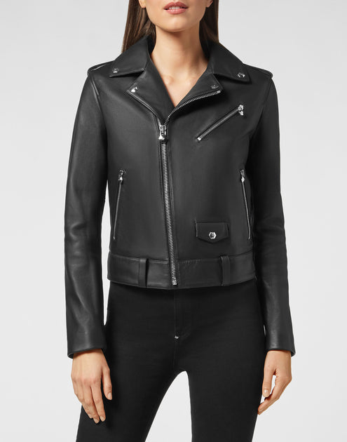 Philipp Plein Biker Leather Jacket Black X-Small 4