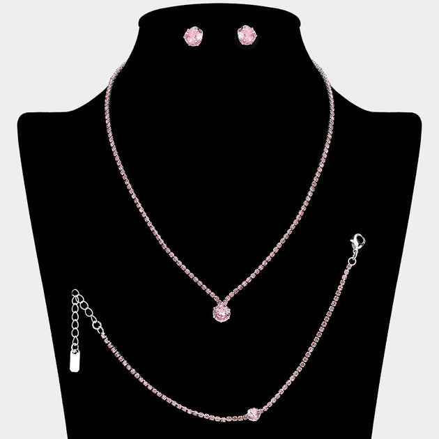 FASHNZFAB Round CZ Stone Jewelry Set Black 8