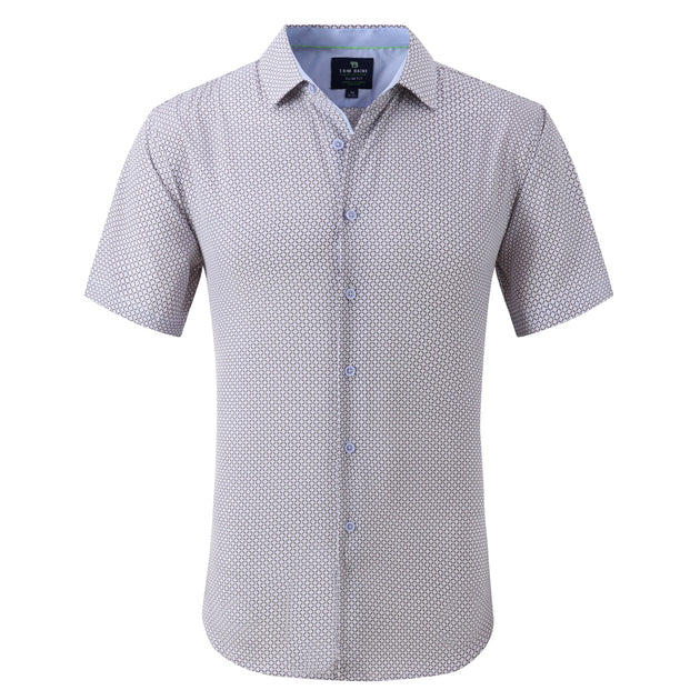 Tom Baine Slim Fit Performance Short Sleeve Geometric Button Down White XXLarge 2